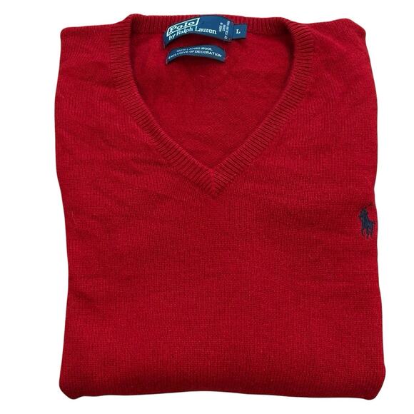 Vintage 1990s Polo Ralph Lauren Red Lambswool V Neck Sweater Men's Size Large - Picture 4 of 6